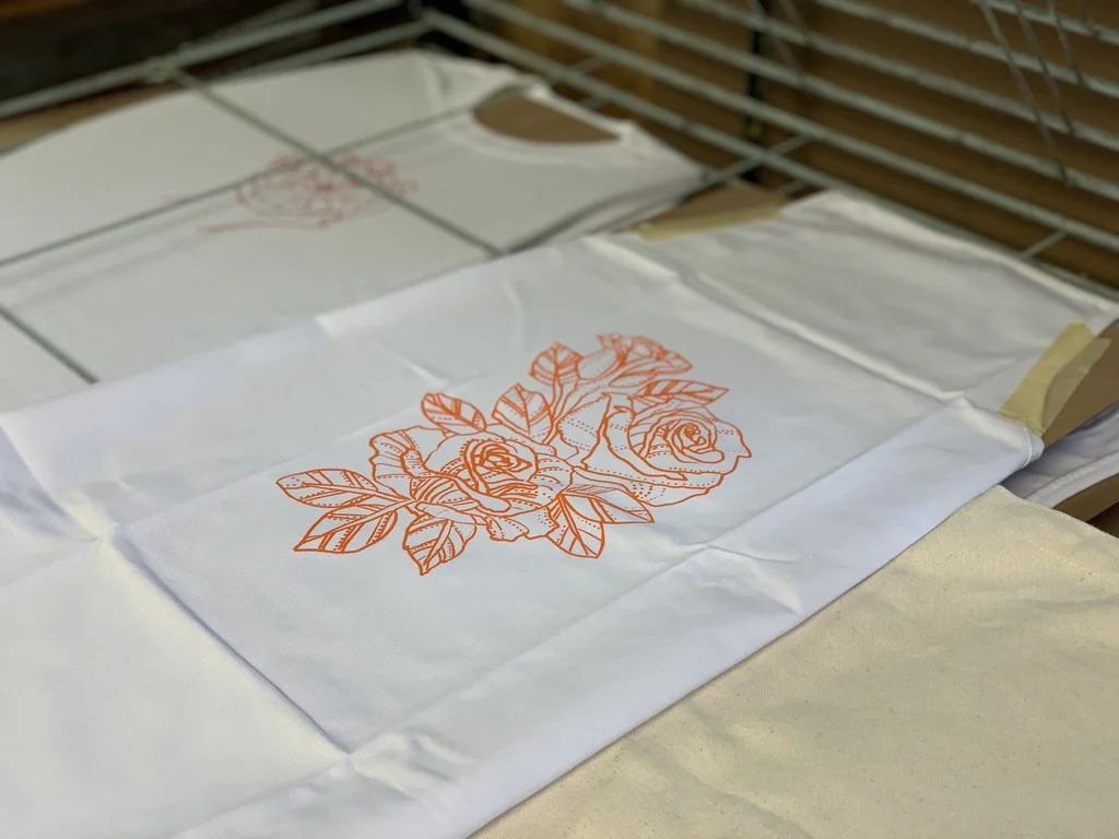 Detail of a silkscreen image printed by students during Textile Printing with Mike Maguire