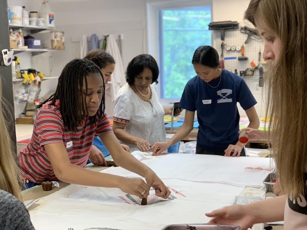  Students at work in the studio for Traditional Sanganeri Block Printing with Shanti Jain 