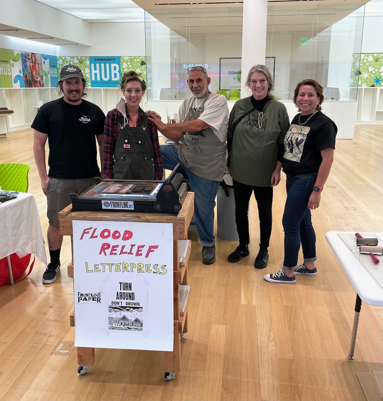 Print Your Cause pop-up event at Bridgewater Commons mall- papermaking letterpress and screen printing