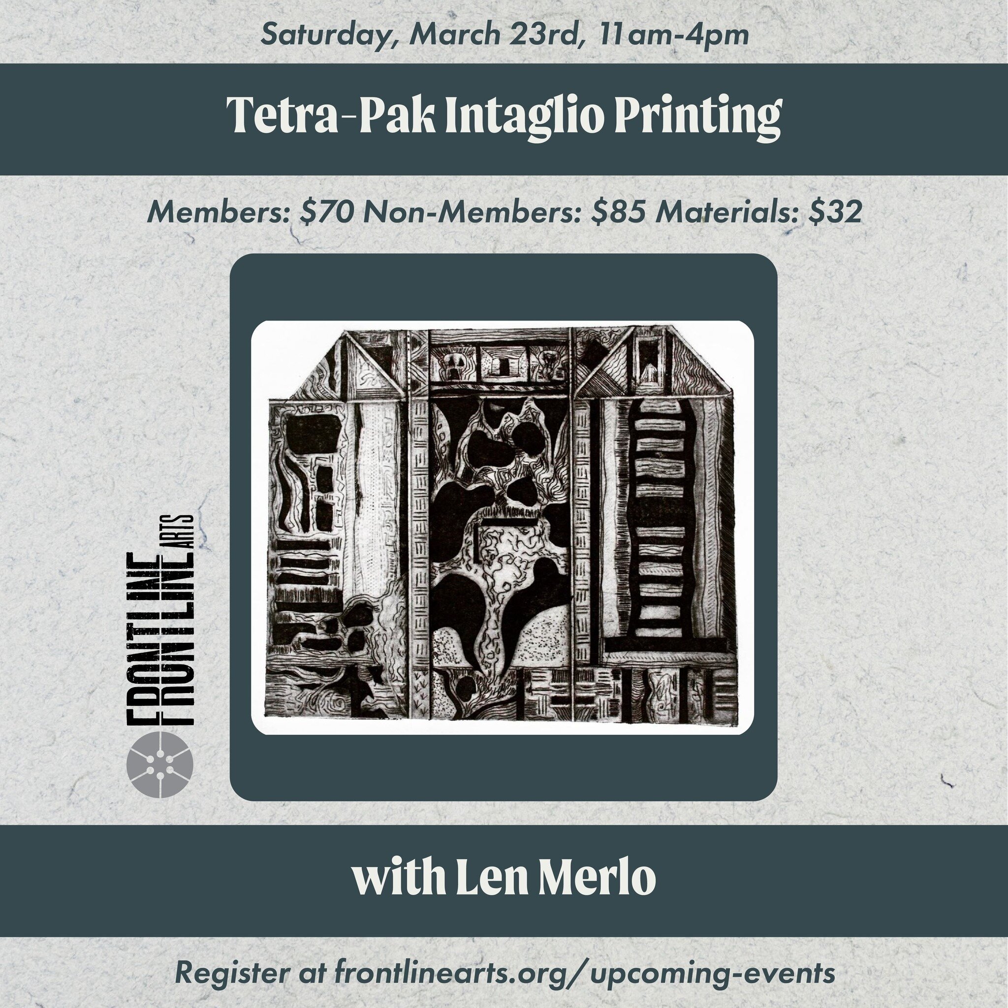 Last Call: Register for Tetra-Pak Intaglio Printing! ⭐

The deadline is midnight tonight to register for this fan-favorite class. In this one day, in-person workshop, you will learn how to create two intaglio printing plates using Tetra-Pak container