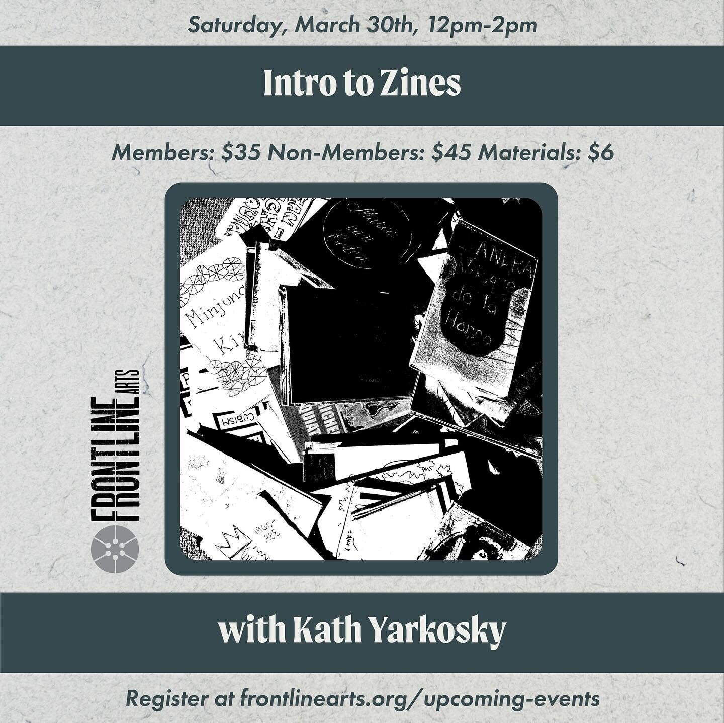 We have some new, fun classes on our spring roster! 🌸

Intro to Zines with Kath Yarkosky
Saturday,  March 30th,  12pm-2pm

Block Printing on Tea Towels: Adding Personal Touches to Your Kitchen with Kath Yarkosky 
Saturday,  April 6th,  12pm-2pm

&ld