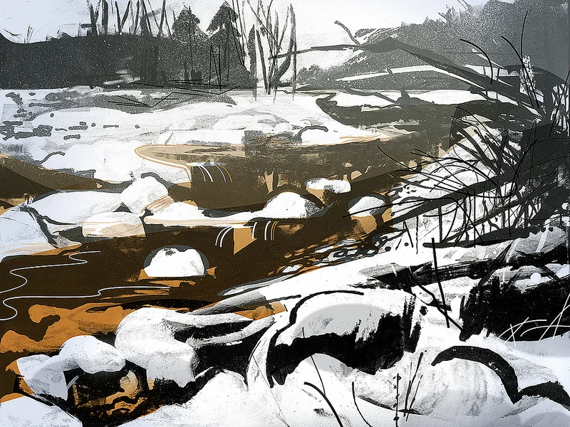TRIBUTARY, ink & gouache & digital, 20x16"