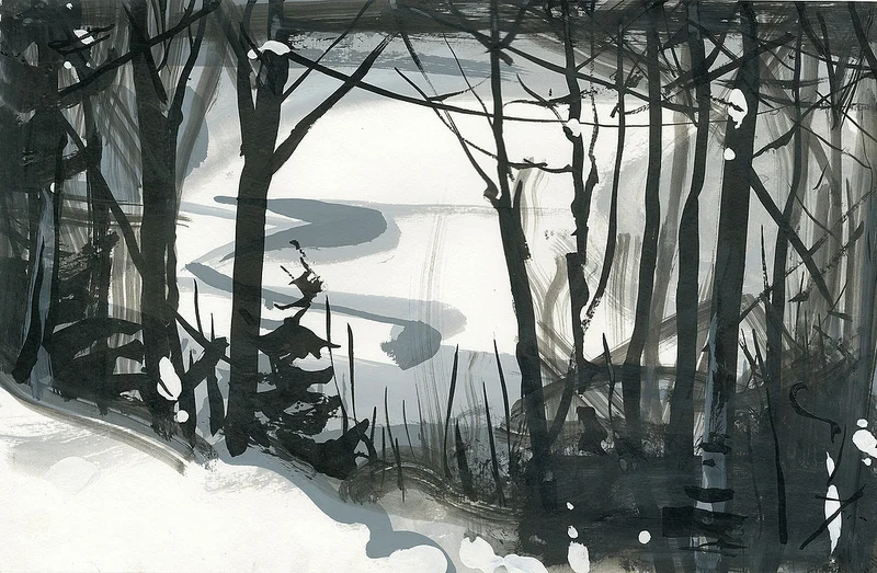 WINTER SERPENTINE, ink & gouache, 18x12"