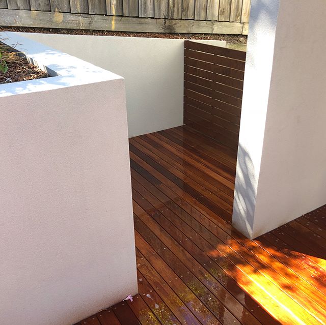 Our client came to us with the issue of not being able to access their backyard without walking through the house. So we knocked out some of the block wall and extended the deck. 
#townhouses #noaccess #alldugbyhand #landscaping #decking #merbau #ren