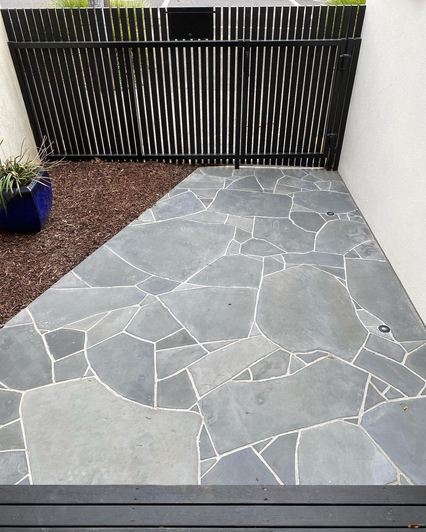 Mintaro slate crazy paving for a front entry path in Fitzroy. We also did the kitchen/lounge area inside Can&rsquo;t wait to show you the pics of that!