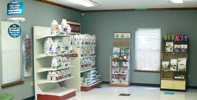 Shelves stocked with healthy and nutritious dog and cat food