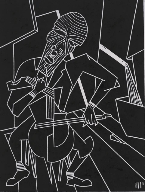 Erich Zann, 2013, 6x8” linocut on paper. Edition of 8 + AP