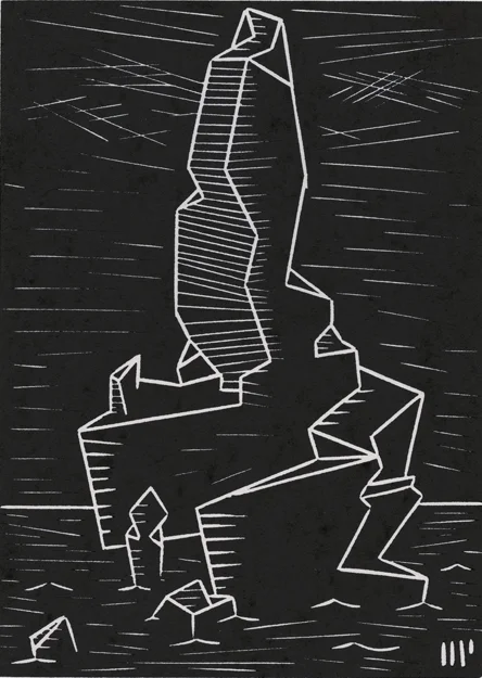 The Peak of R'lyeh, 2013, 5x7” linocut on paper. Edition of 8 + AP