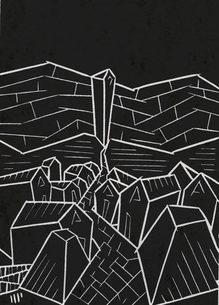 Rue D'Auseil, 2013, 5x7” linocut on paper. Edition of 8 + AP