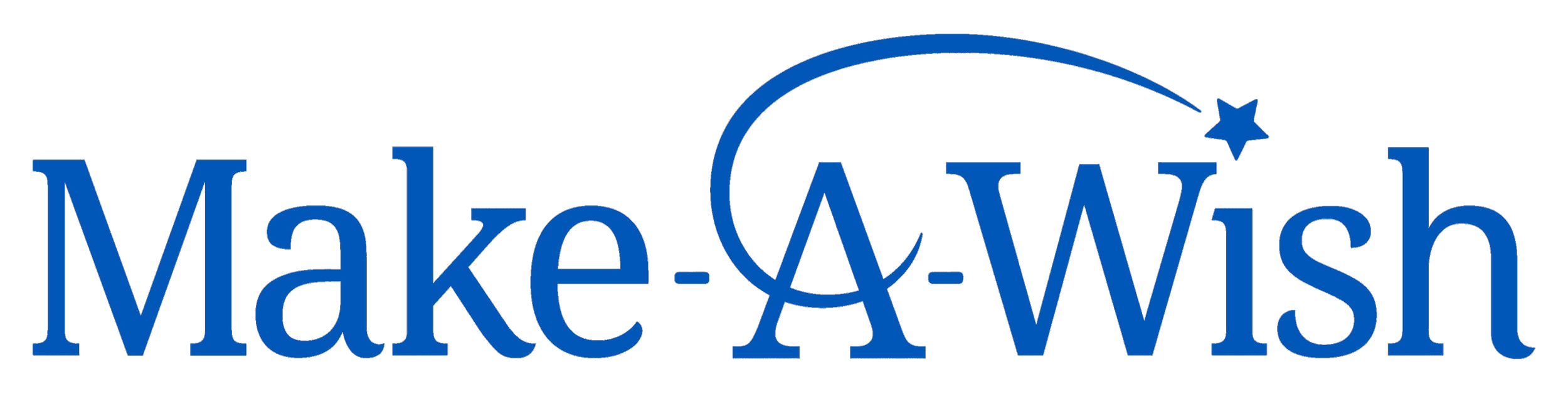 Make-A-Wish logo in blue with text and shooting star design.