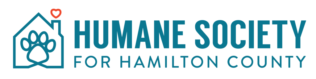 Logo for Humane Society for Hamilton County featuring a dog paw inside a house outline with a small red heart on top, and the text 'HUMANE SOCIETY FOR HAMILTON COUNTY'.