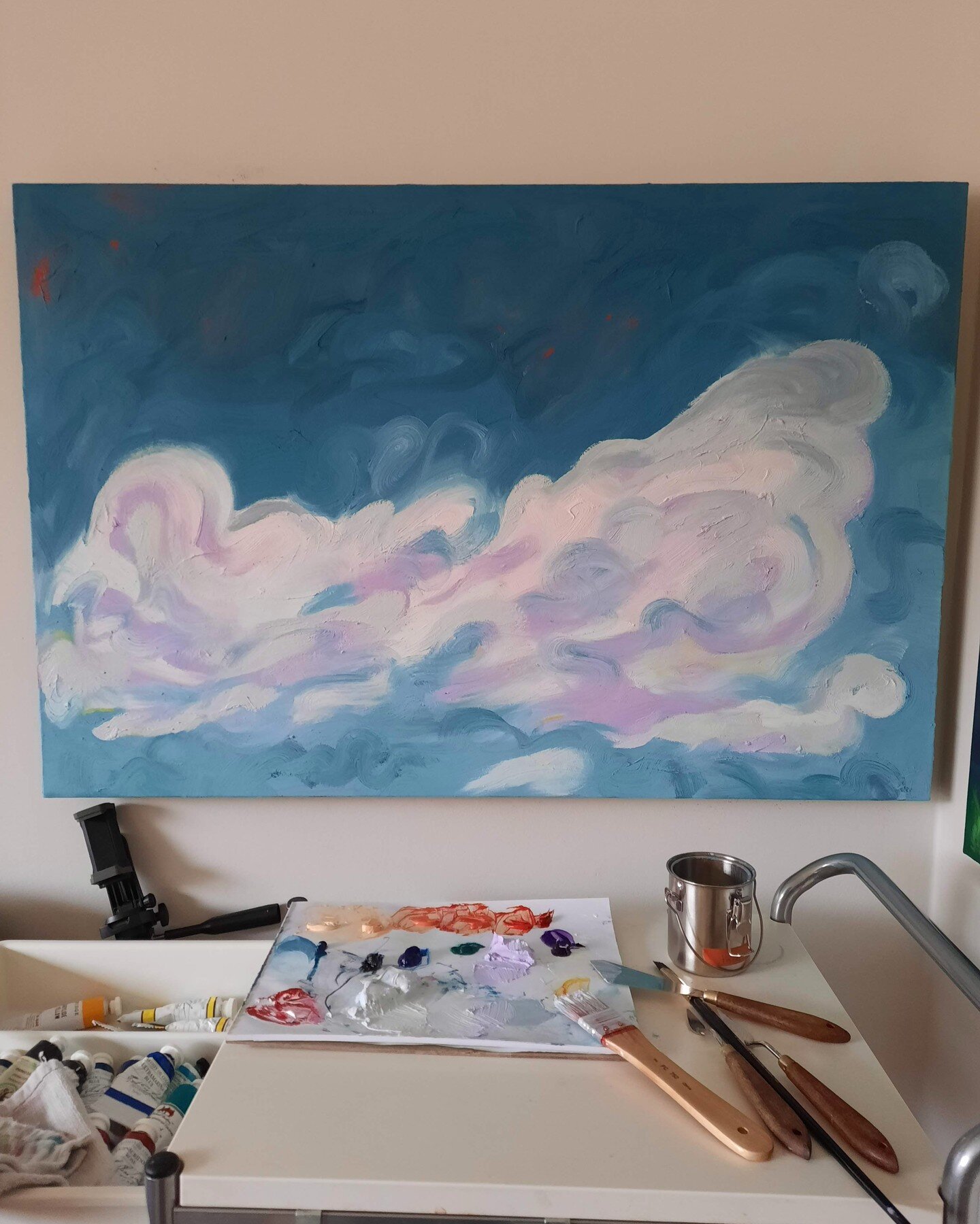playing with paint texture and cold wax! Love the freedom of painting everchanging clouds.