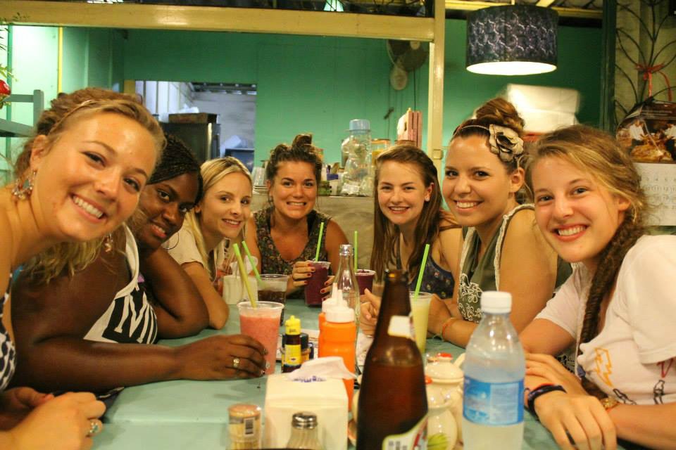 ^the happy faces of two "survivors" and new friends
