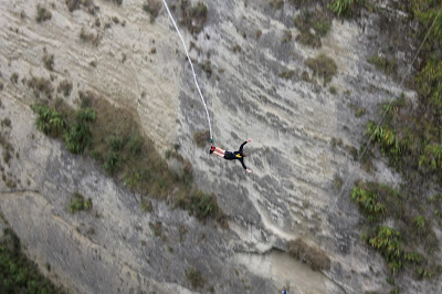 Bungy jumping near a cliff, New Zealand