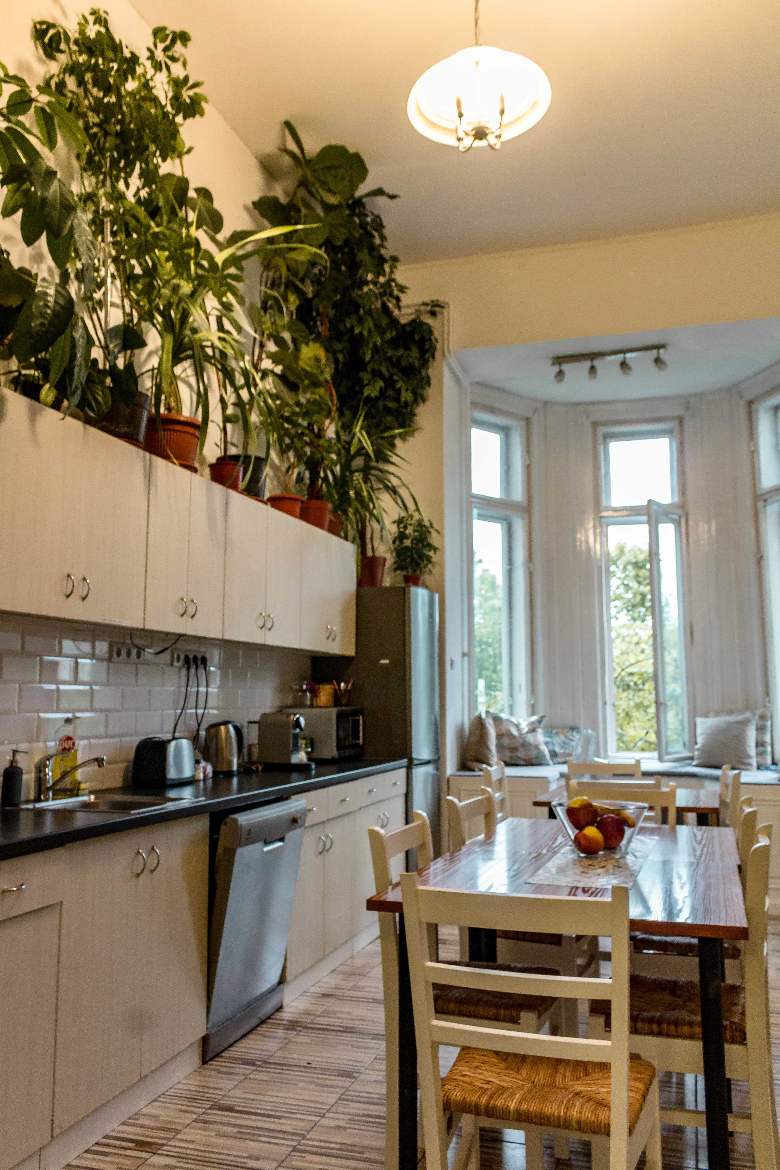 communal kitchen at an airbnb in Budapest, Hungary