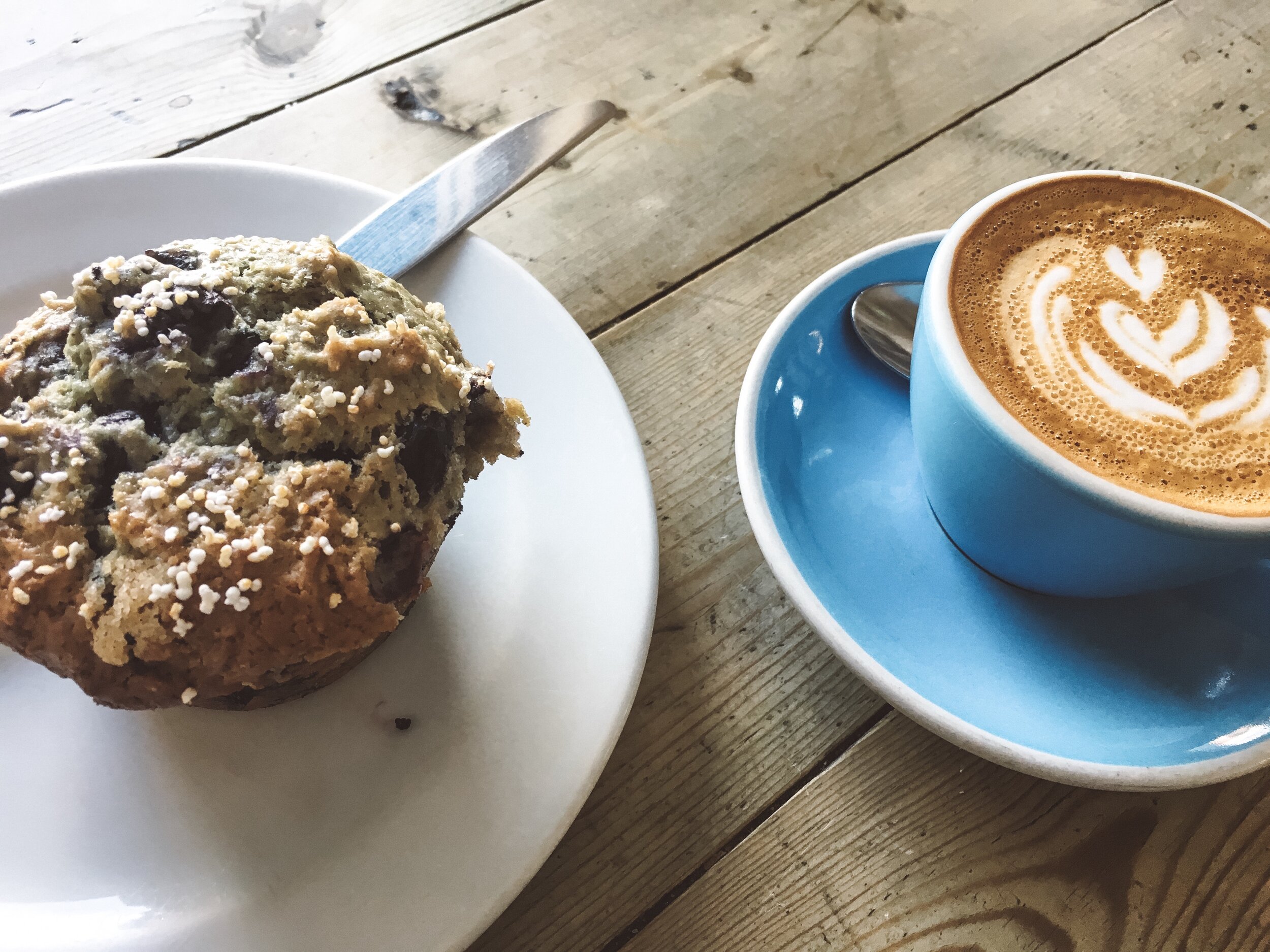 blueberry muffin and coffee