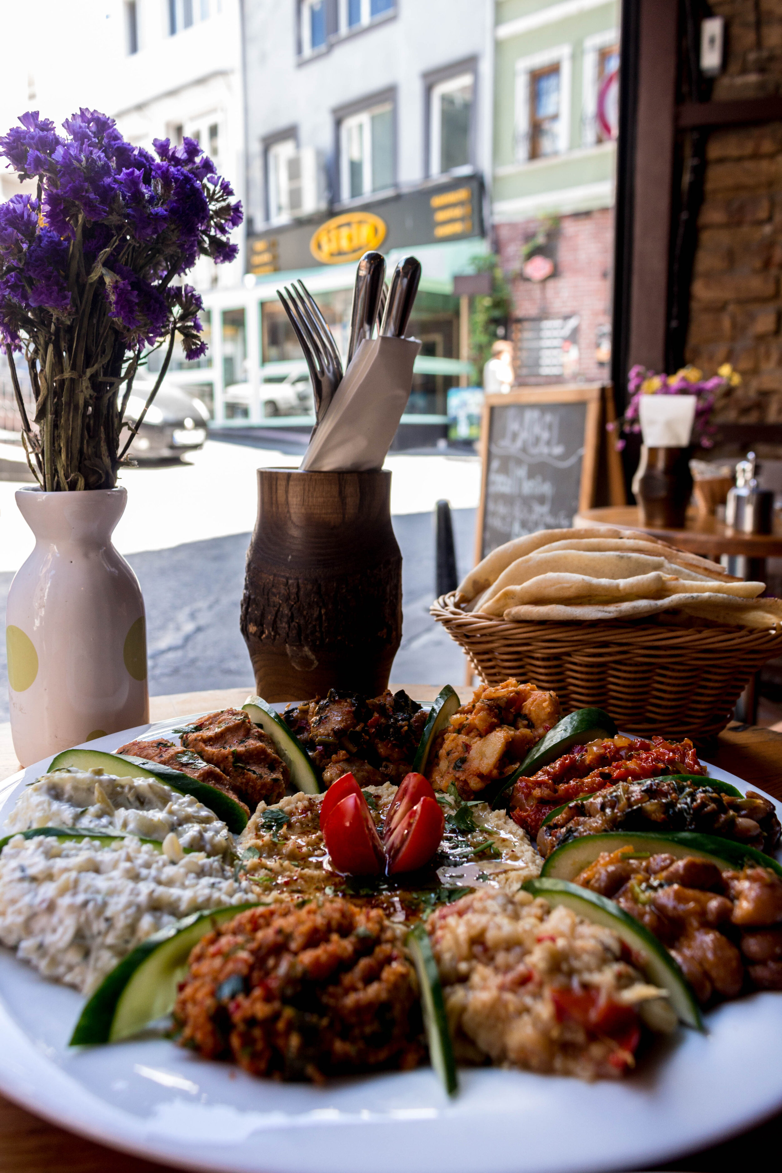 a hummus pita platter, Istanbul, Turkey