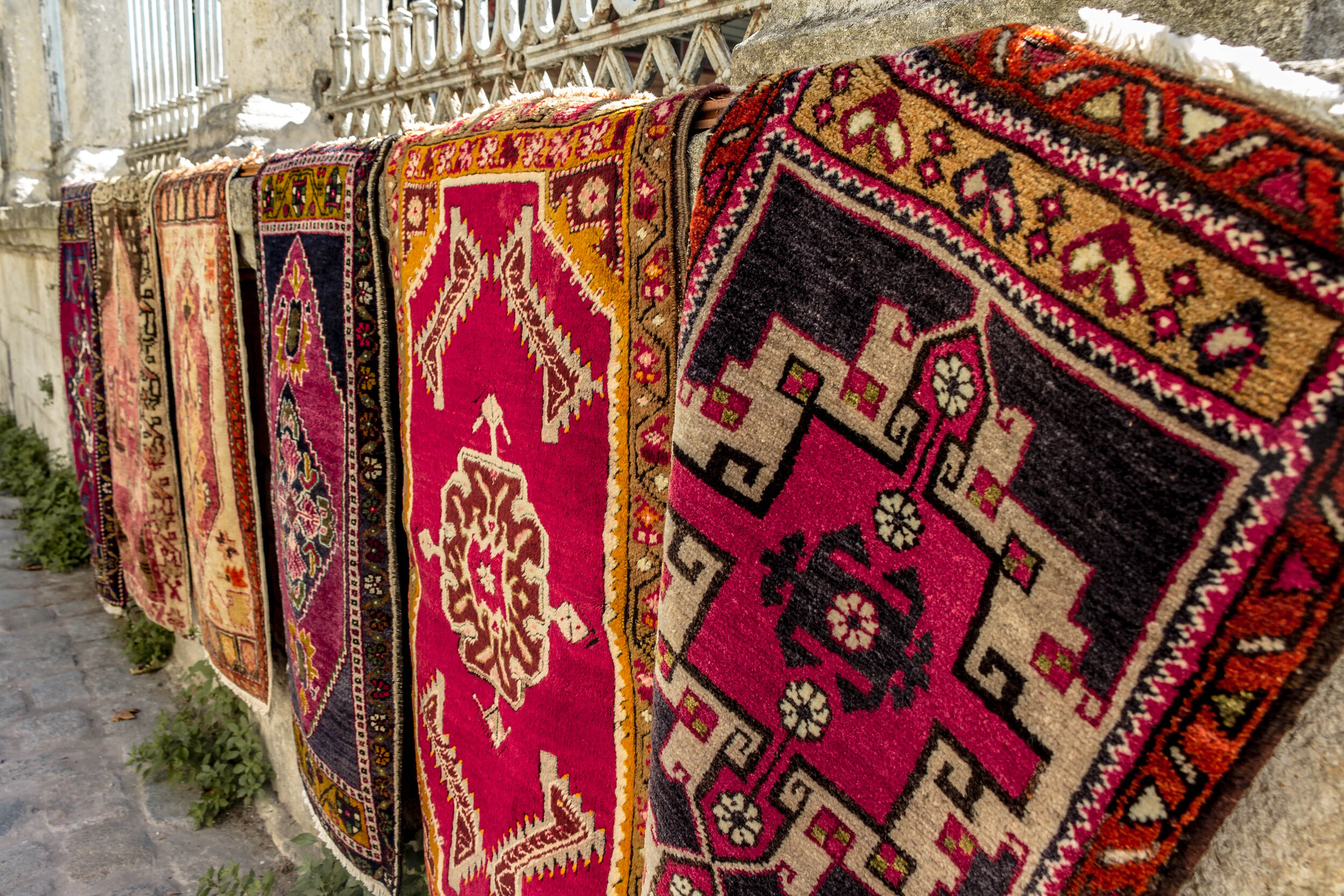 rugs hung outside in Istanbul, Turkey