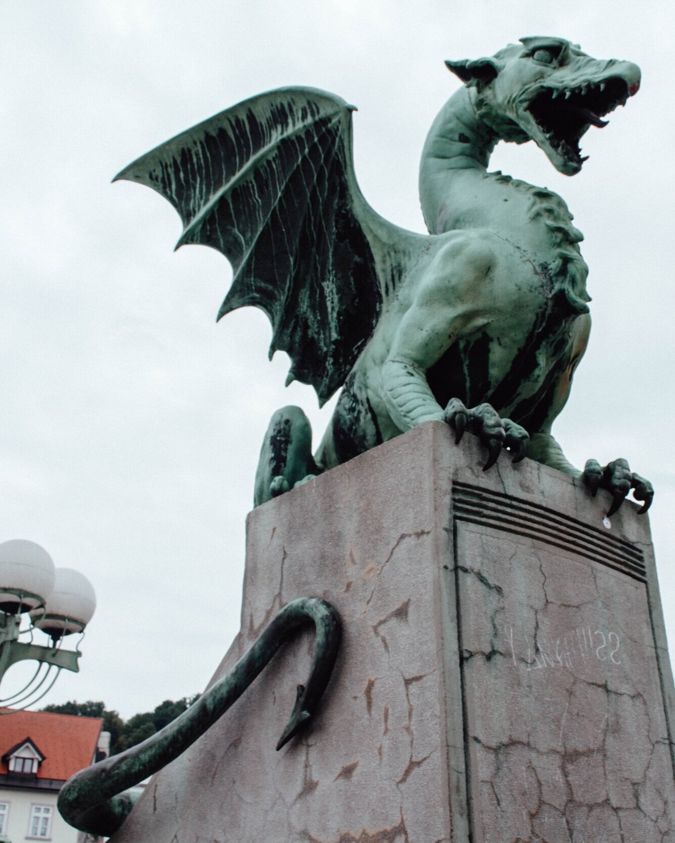 a dragon statue on the bridge Ljubljana, Slovenia