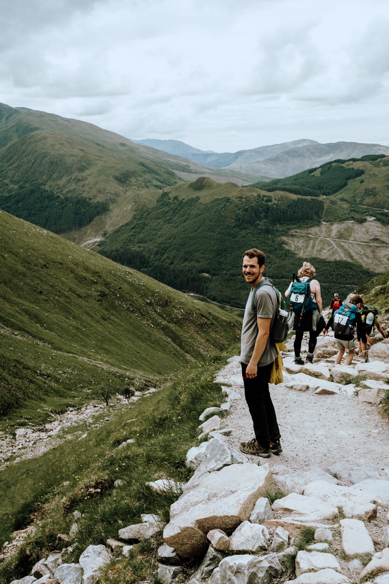 Luke hiking down Ben Nevis