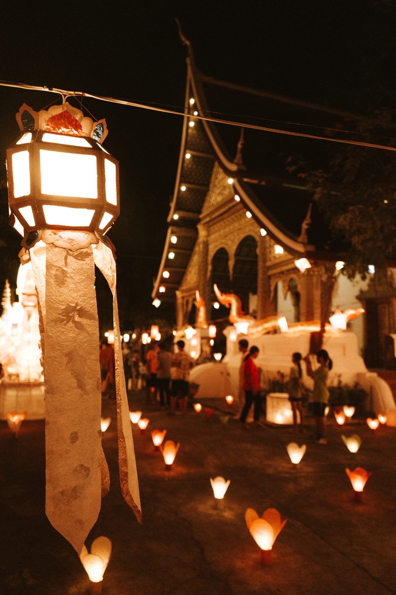 a temple lit up during the festival of light