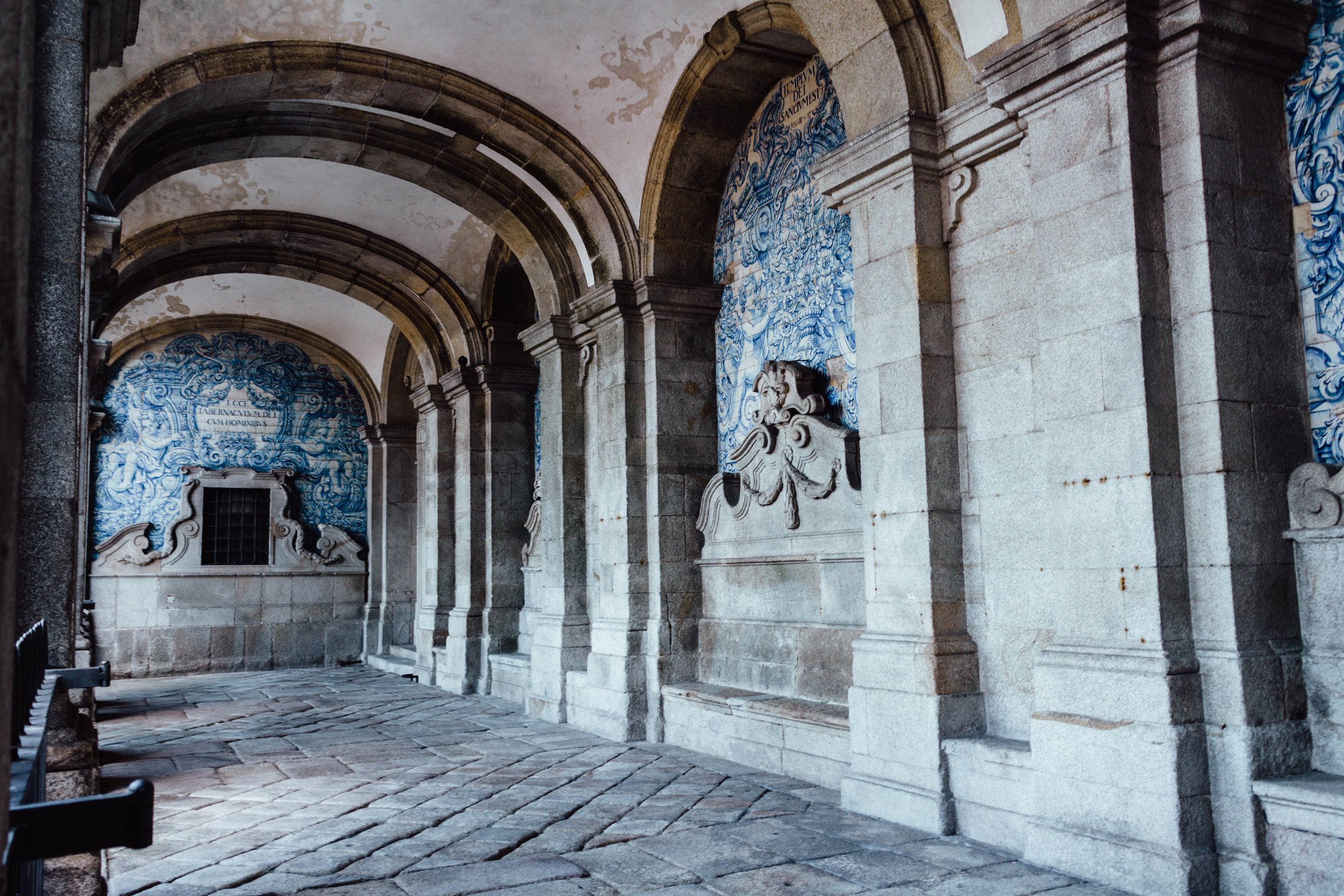 blue mosaic tiles in Porto, Portugal