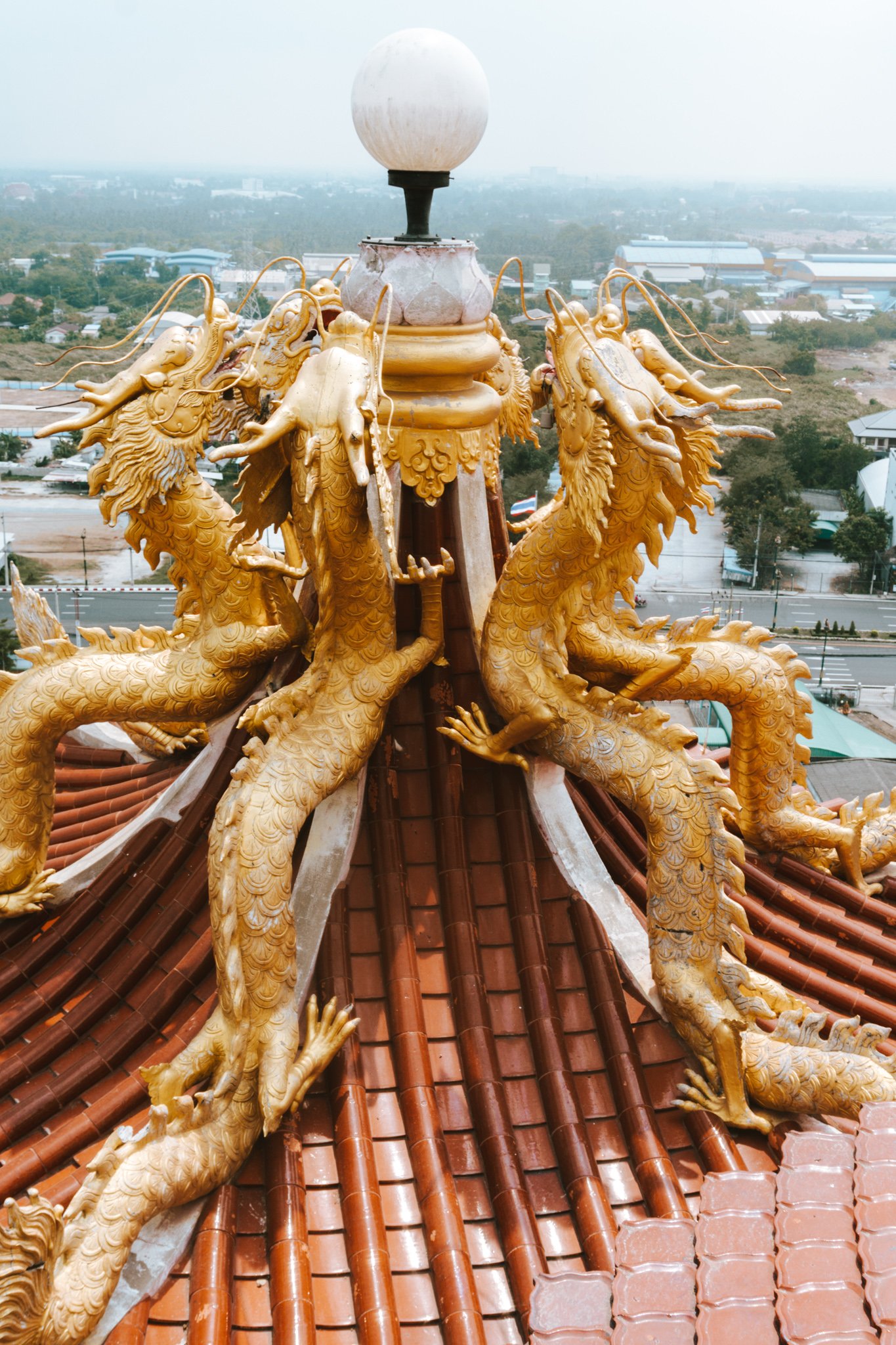 view from the top of the Dragon Temple, Wat Samphran