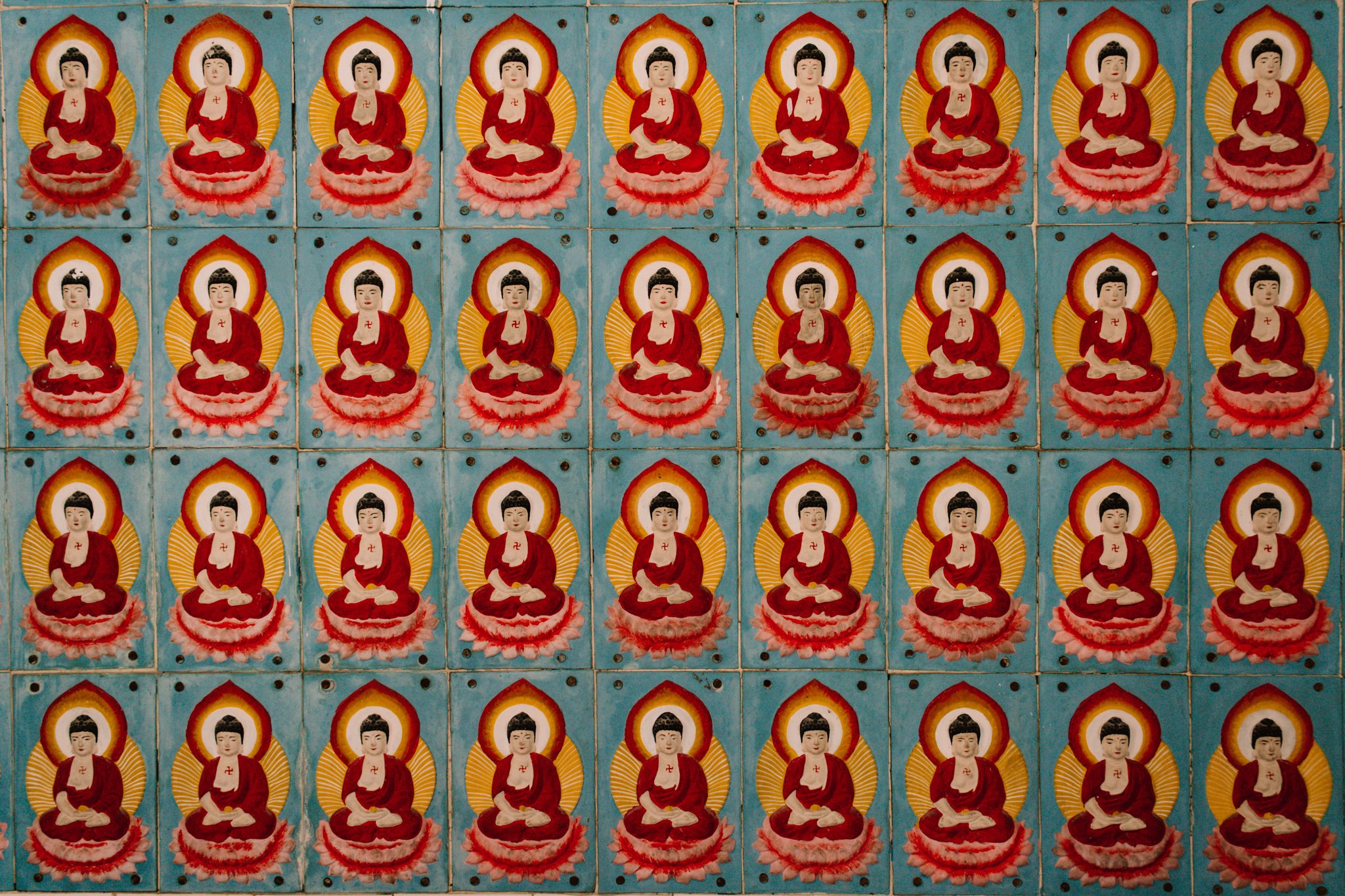 paintings of Buddha at Kek Lok Si Temple in Penang, Malaysia