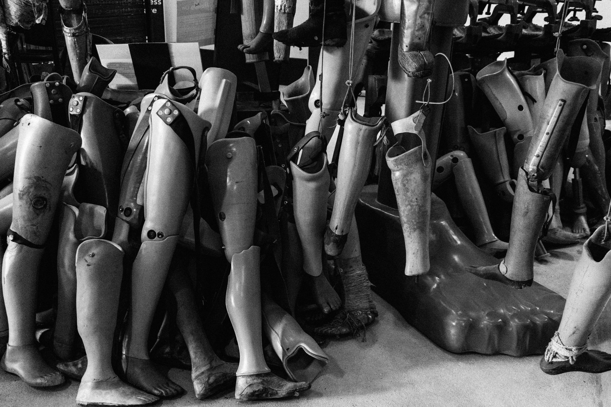prosthetic legs at the UXO museum in Vientiane, Laos