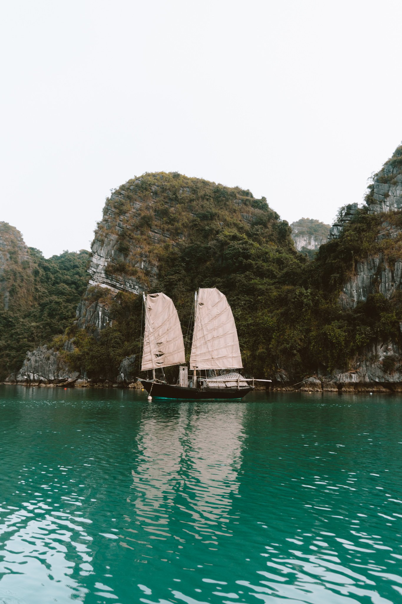 Sail boats sailing in Ha Long bay, Vietnam