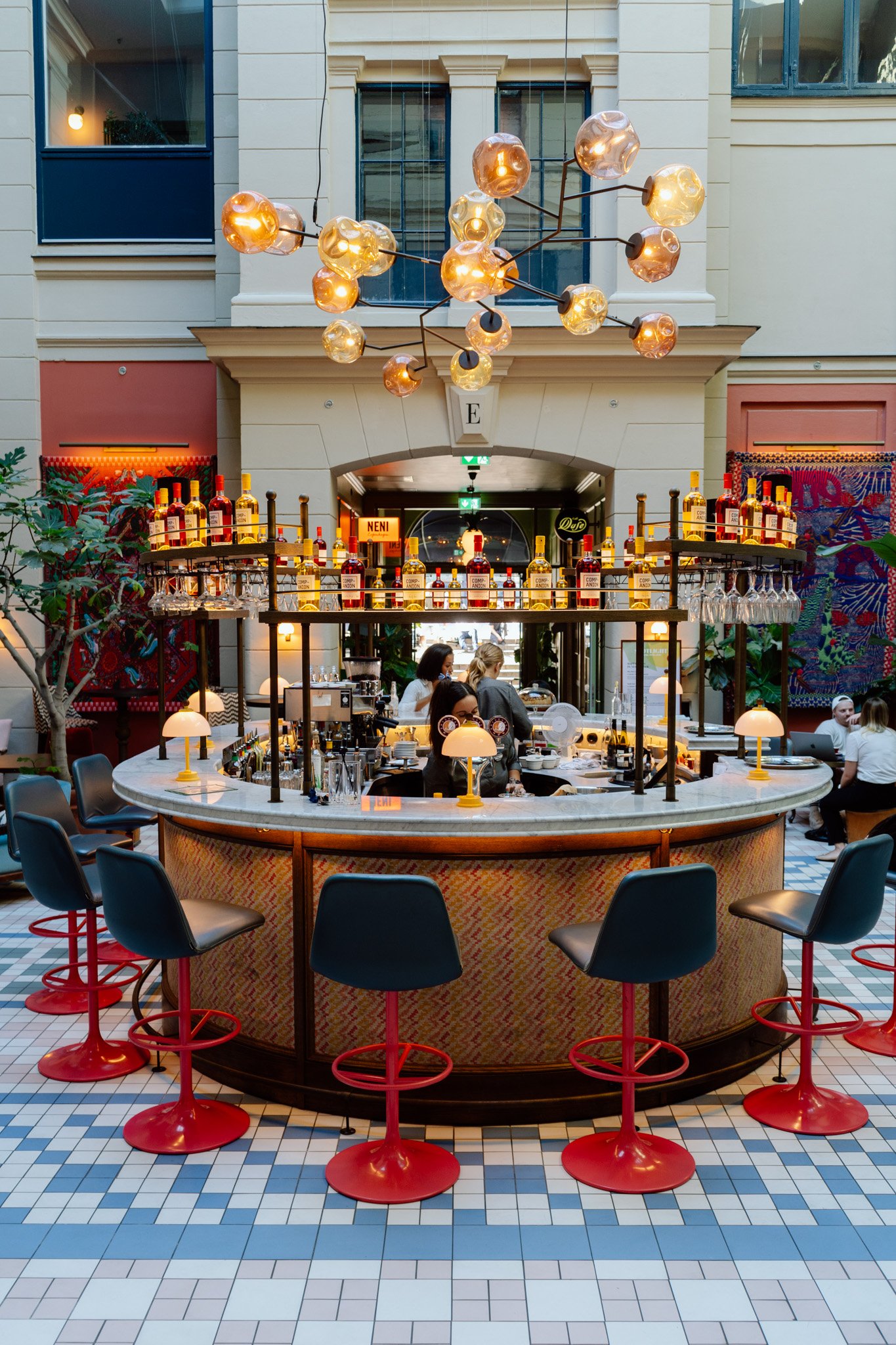 the bar lobby at 25hours Hotel in Copenhagen