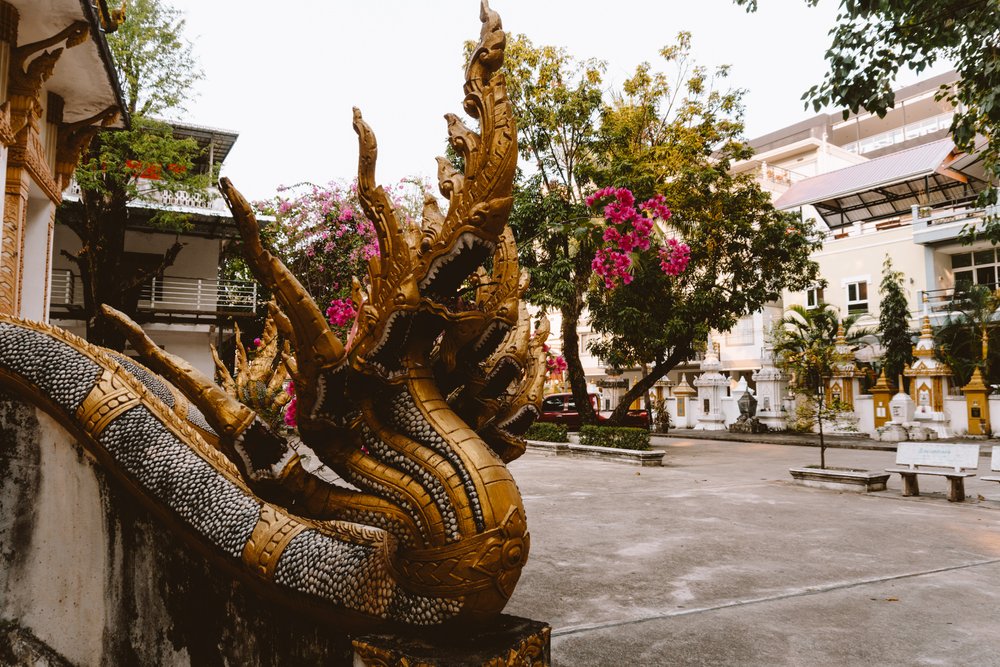 Nagas at a temple entrance in Vientiane, Laos