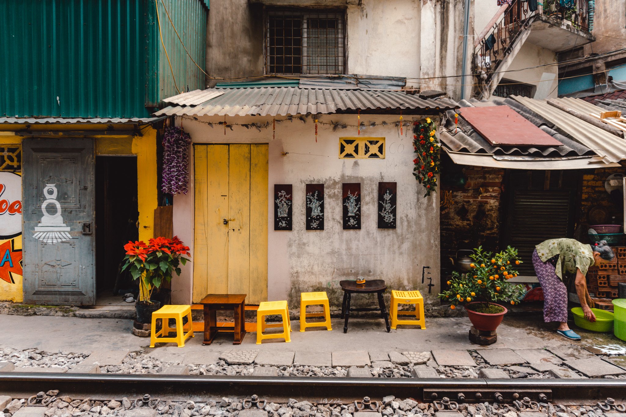 a local house along Train Street in Hanoi, Vietnam
