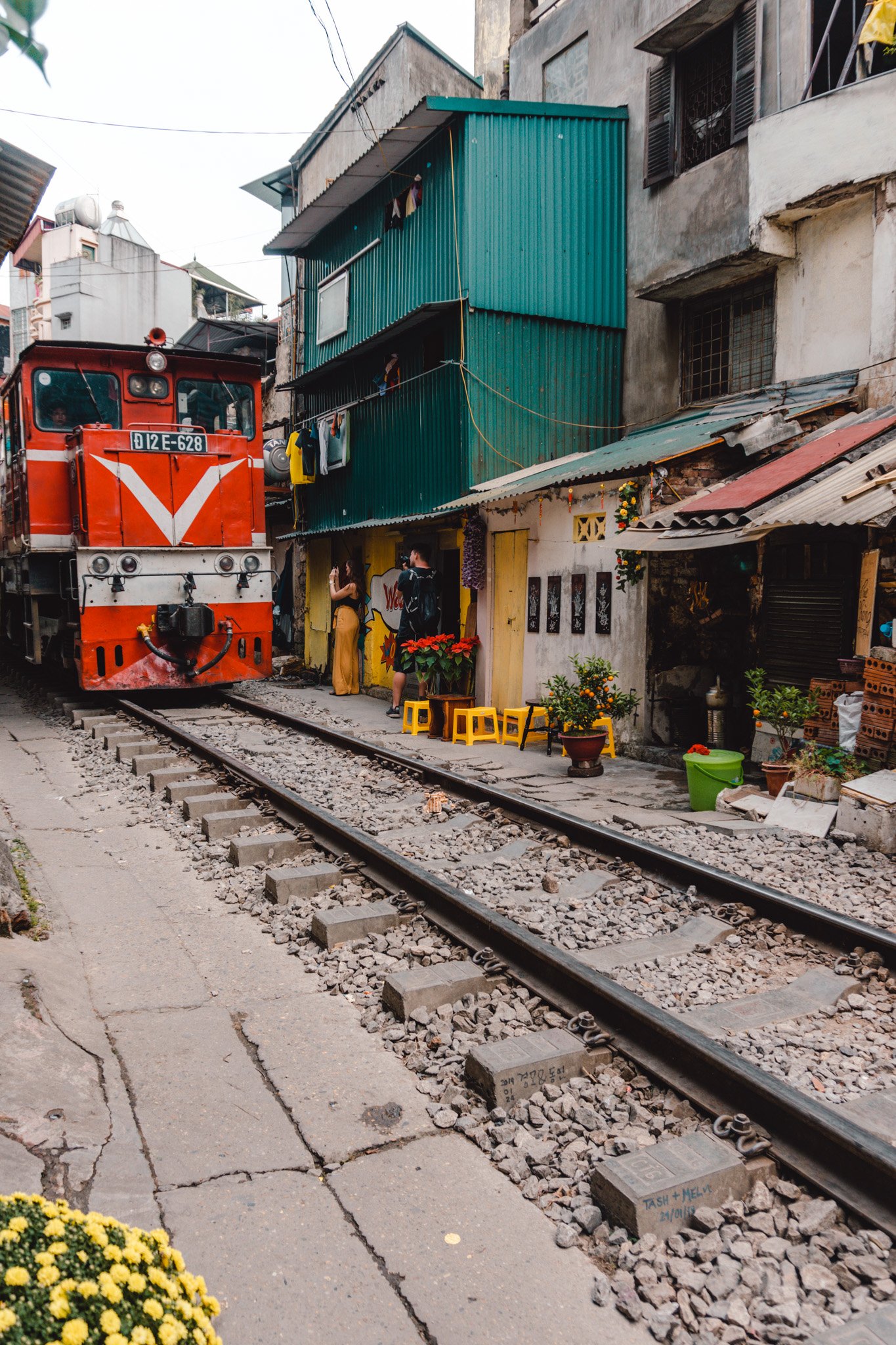 the train passing along Train Street, Hanoi, Vietnam