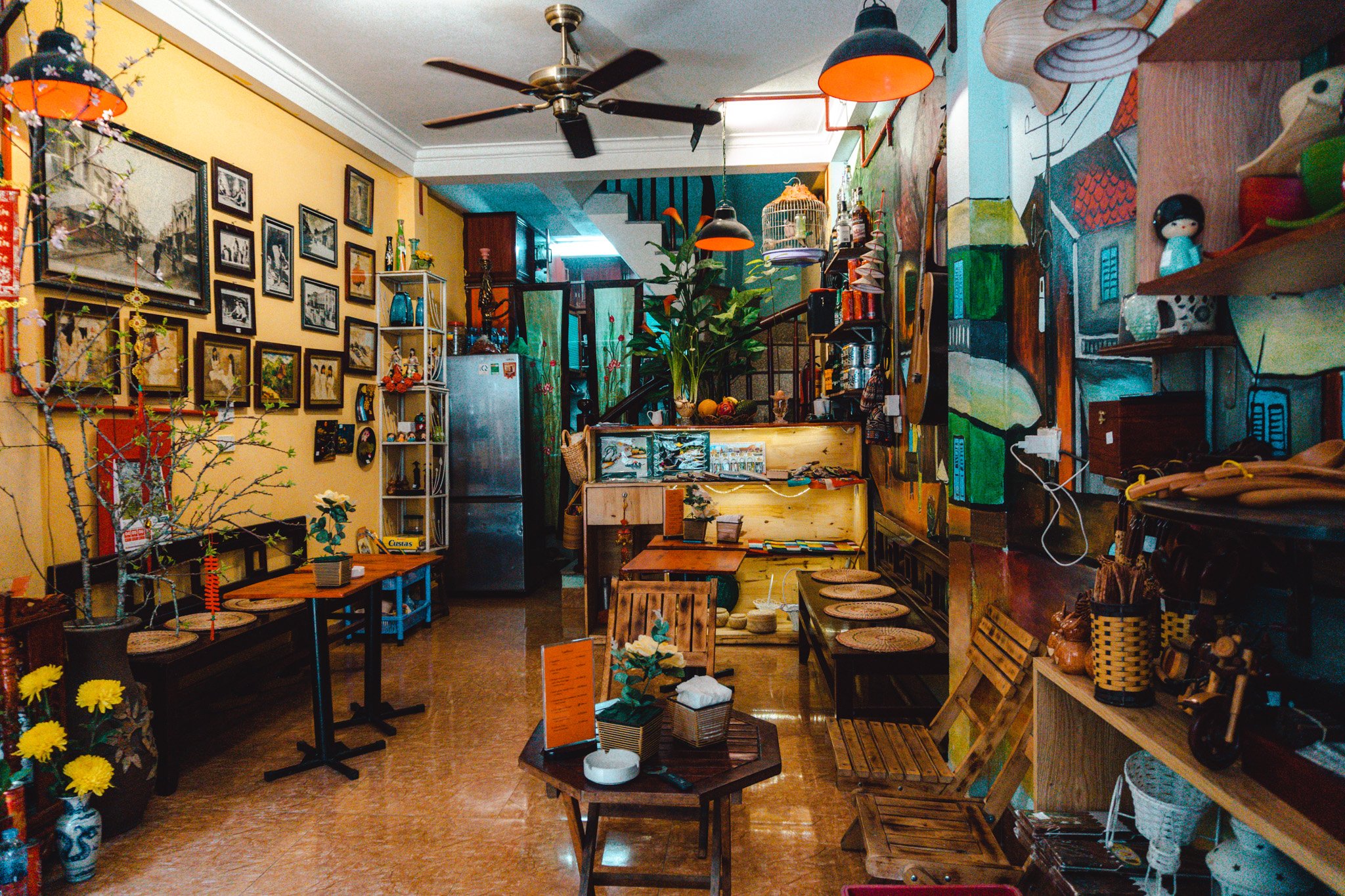 cafe interior along Train Street, Hanoi, Vietnam