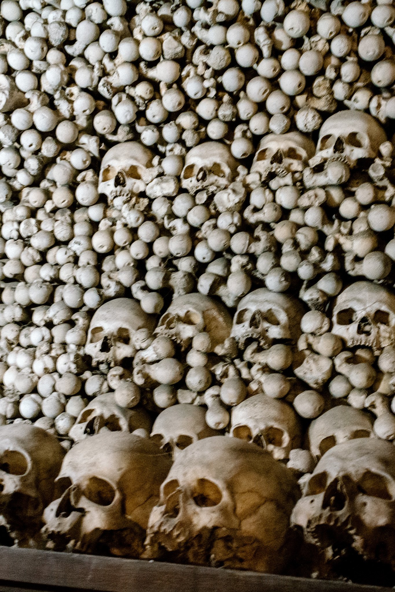 skulls inside the Bone Church in Kutna Hora