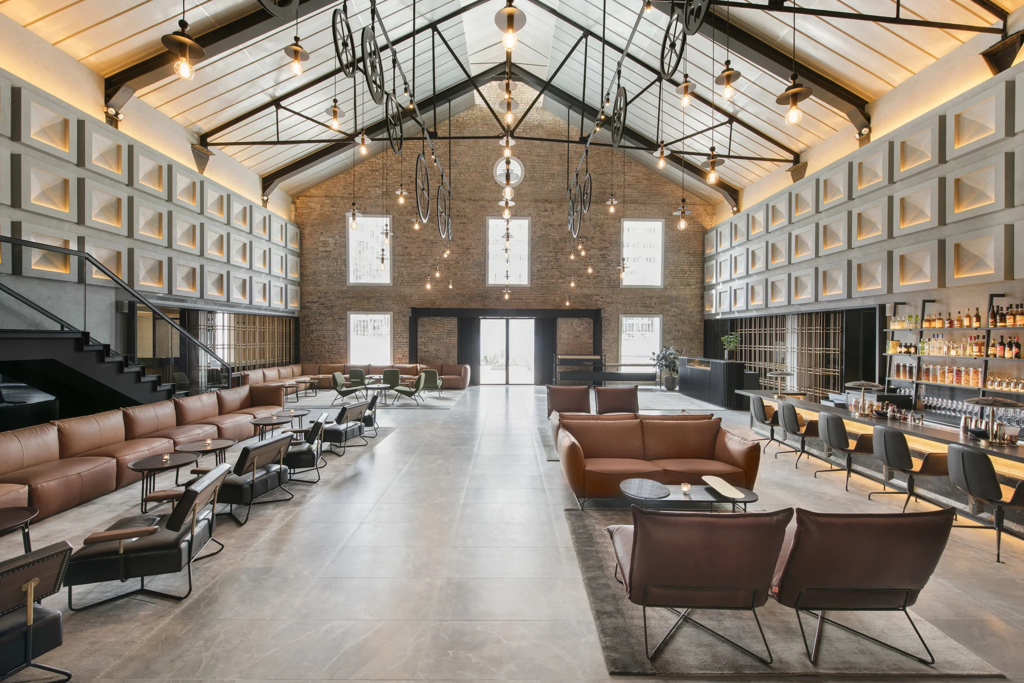 The Warehouse Hotel's large lobby.