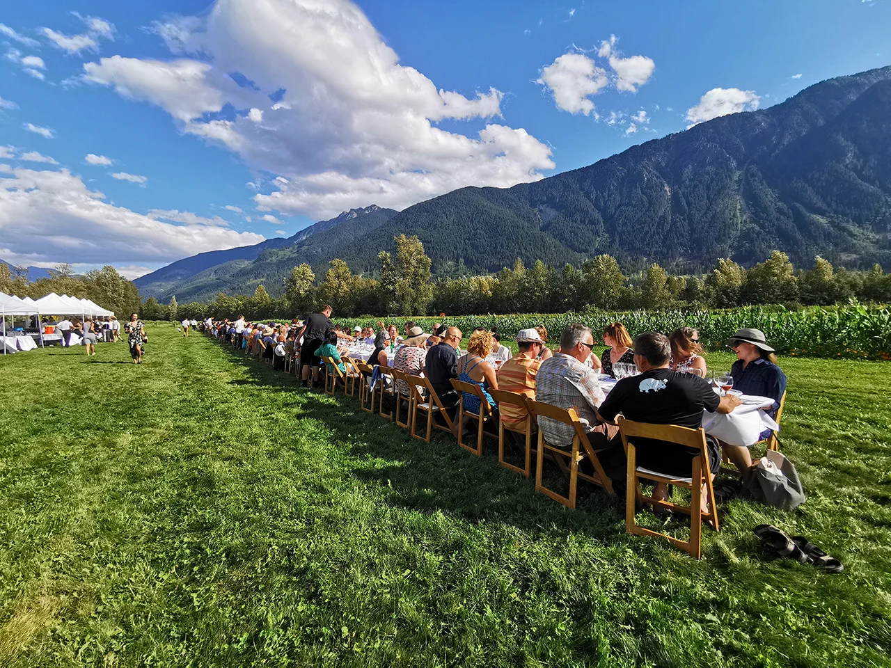 The longtable set up to face the majestic mountain backdrop.