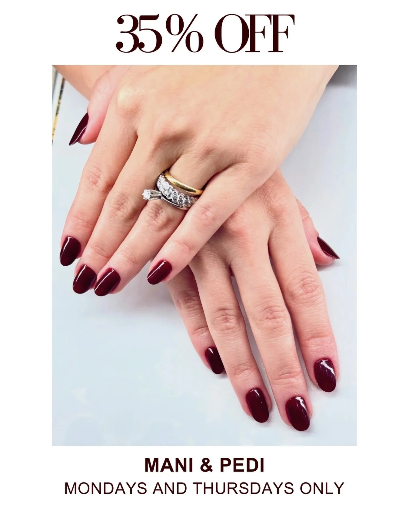 Every Monday and Thursday we&rsquo;re offering 35% off all Mani &amp; Pedi services. Book now &rarr; link in bio 

#MariaBonitaNY #Brazilianmanicure #NailsNYC #SohoNails