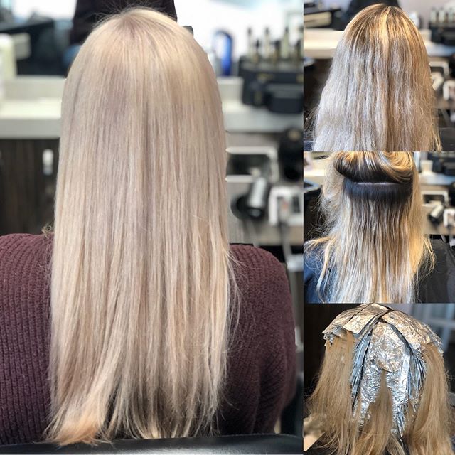 We went from traditional full highlights to a double process blonde. #Trueblonde