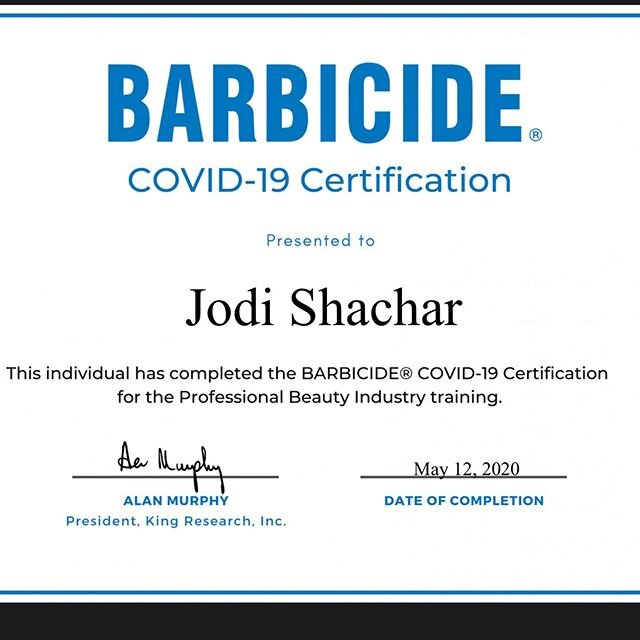 Completed my Barbicide and Barbicide Covid-19 certifications to ensure that Amelia Rose Studio and its occupants are protected from... EVERYTHING!!! Love you all and CANNOT wait to see you!