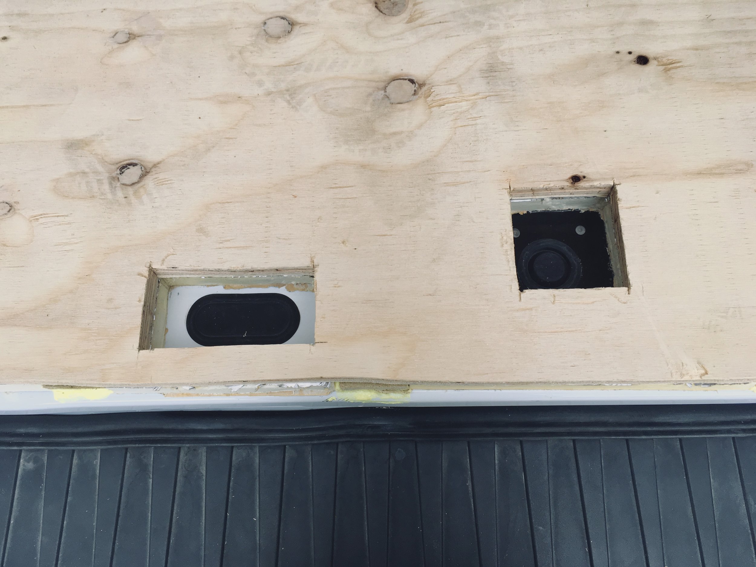 Square cutouts for the access points on the subfloor, done with my new multitool.