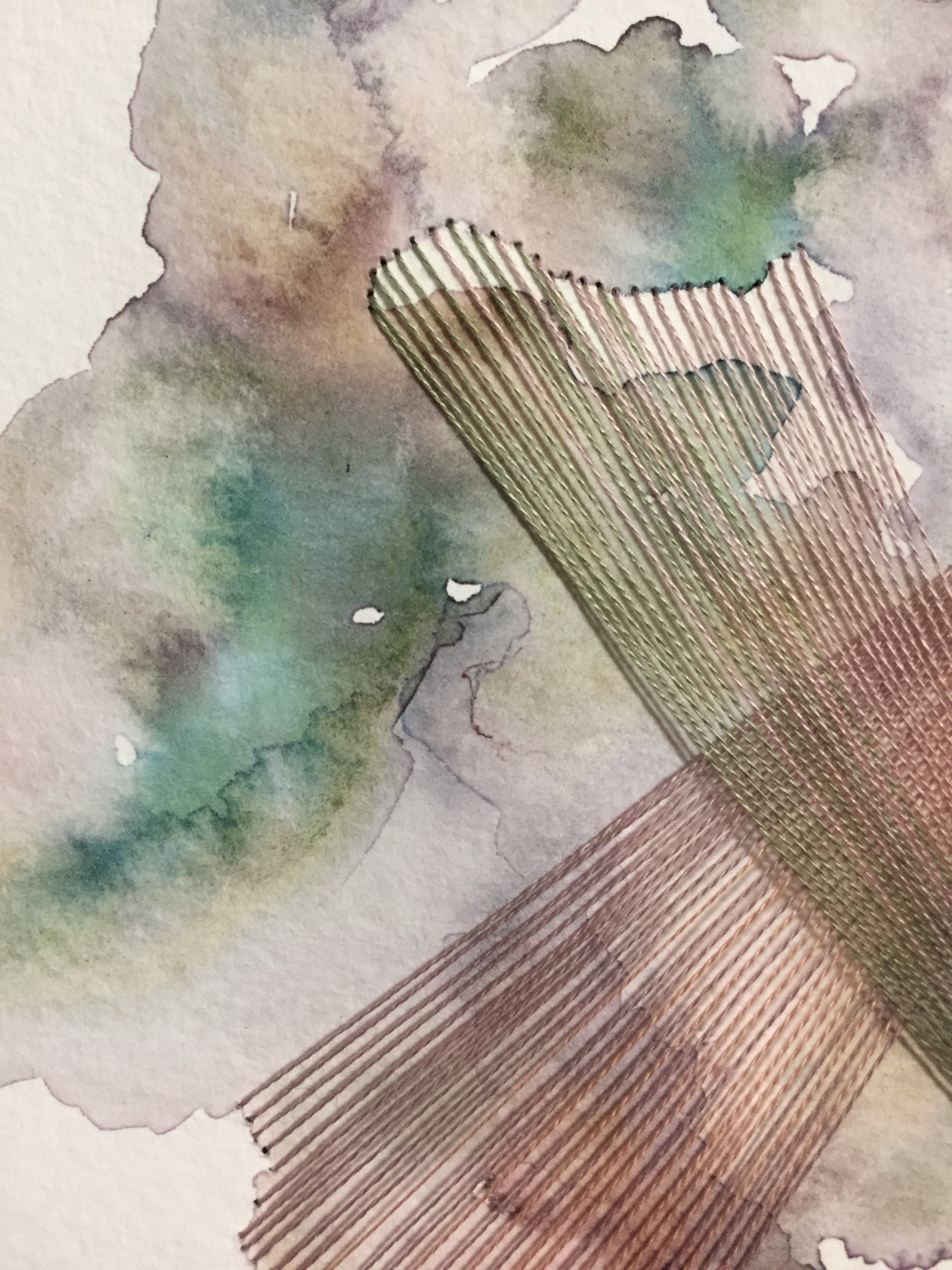 Watercolor and Embroidery in Gray, Mauve, and Teal--detail 1