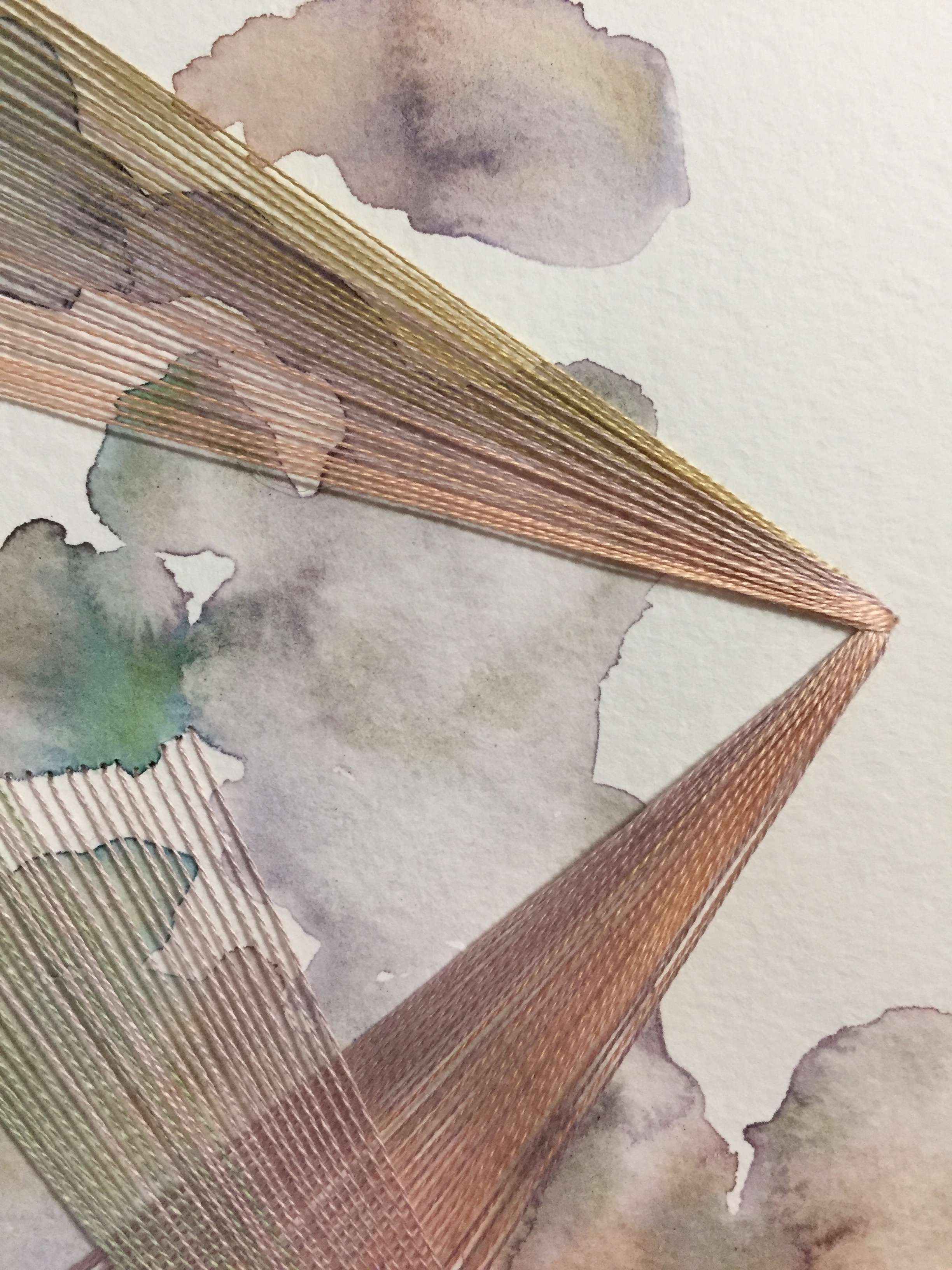 Watercolor and Embroidery in Gray, Mauve, and Teal--detail 2