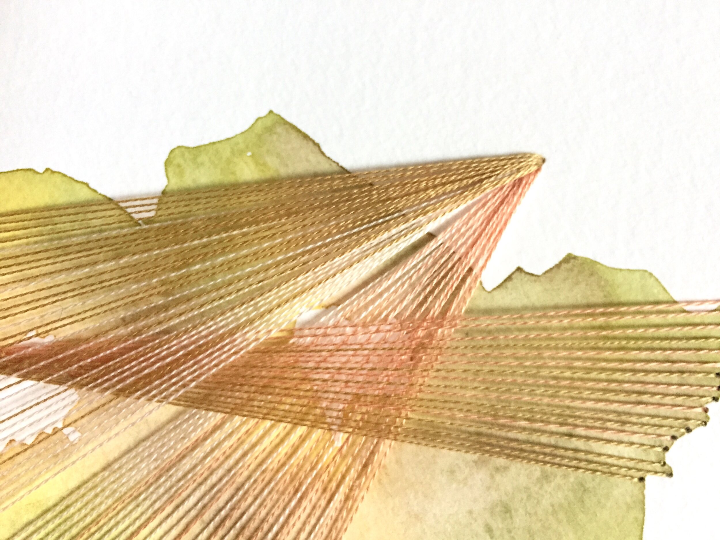 Watercolor and Embroidery in Peach and Green--detail 1