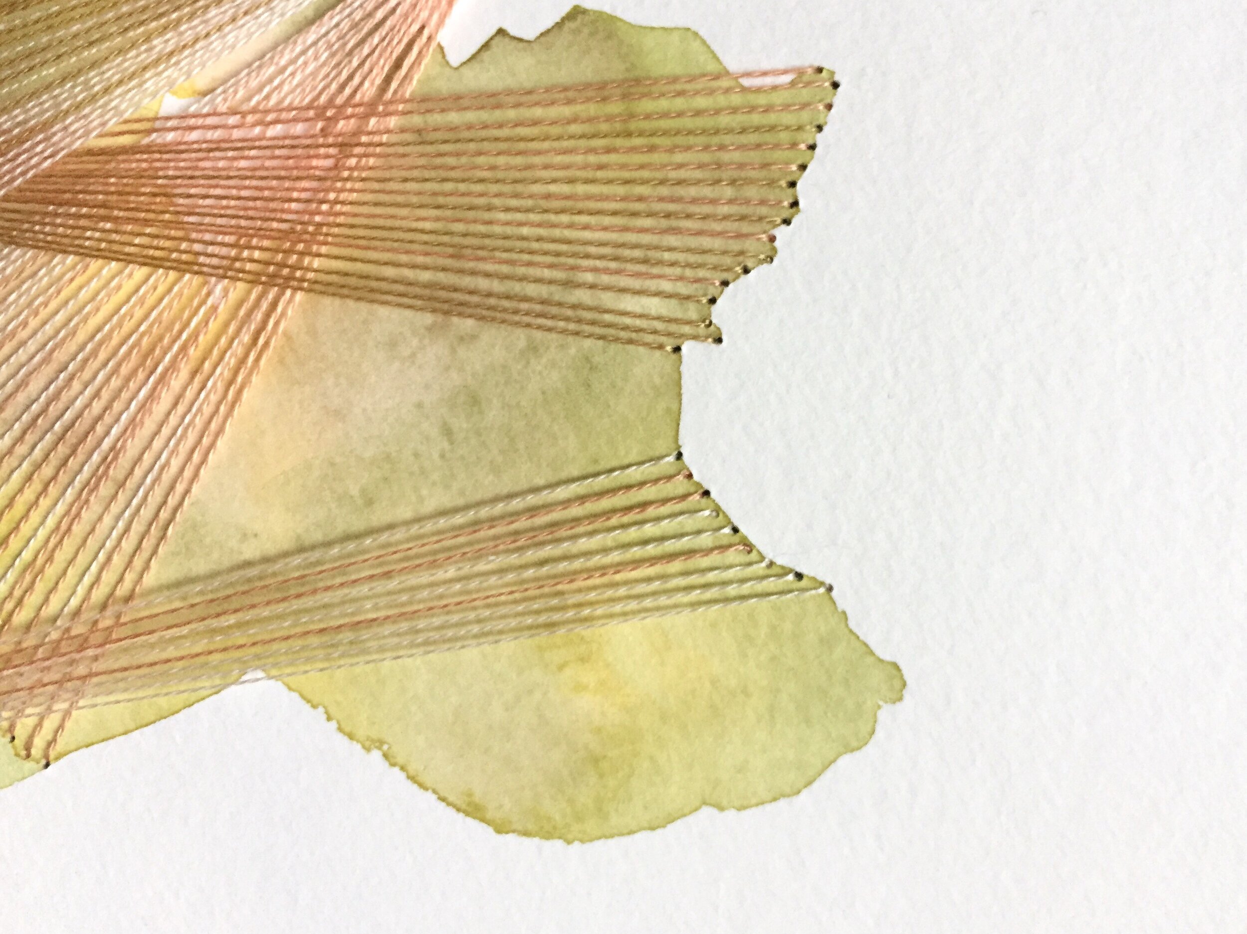 Watercolor and Embroidery in Peach and Green--detail 3