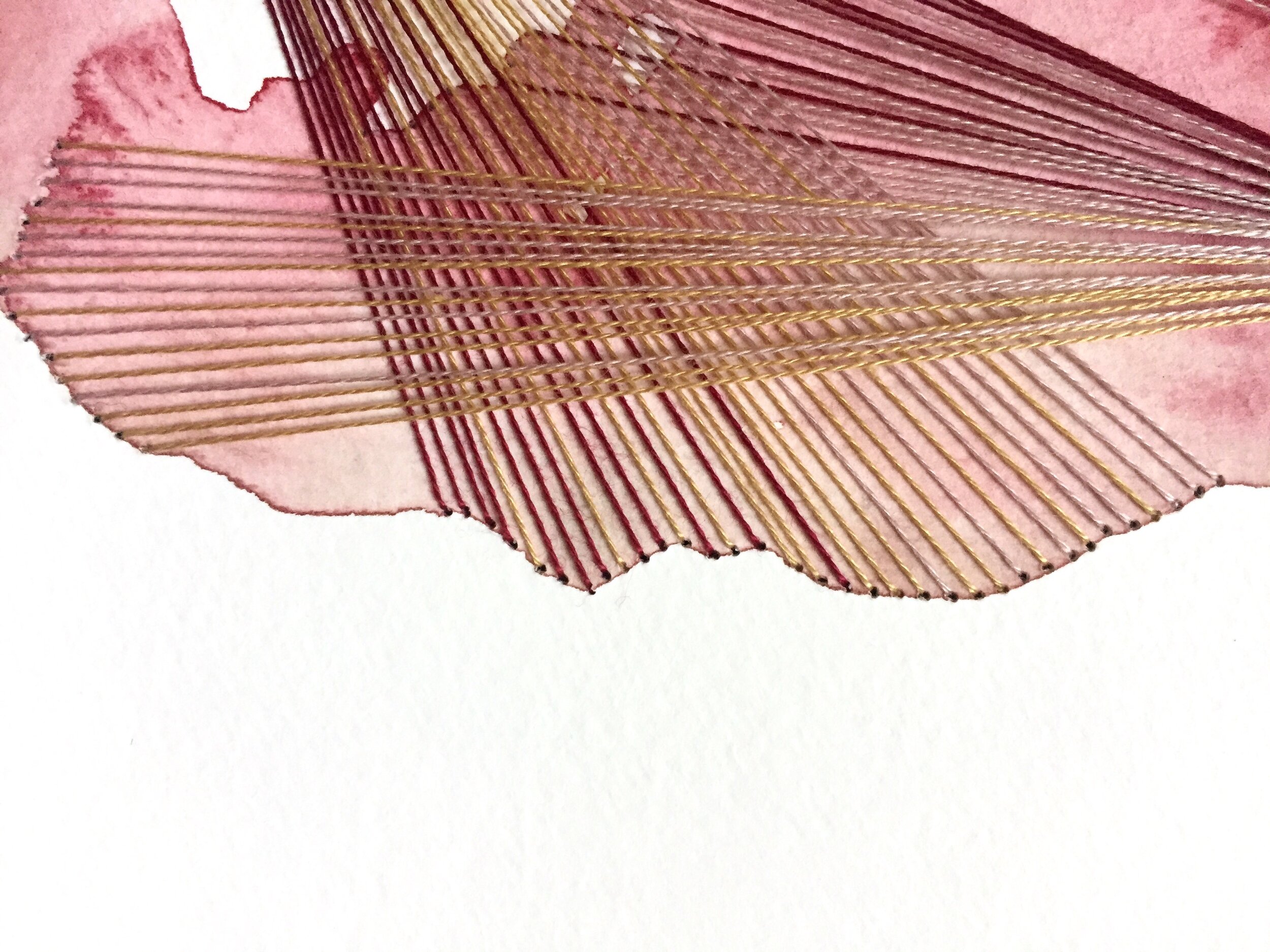 Watercolor and Embroidery in Burgundy Neutral--detail 2