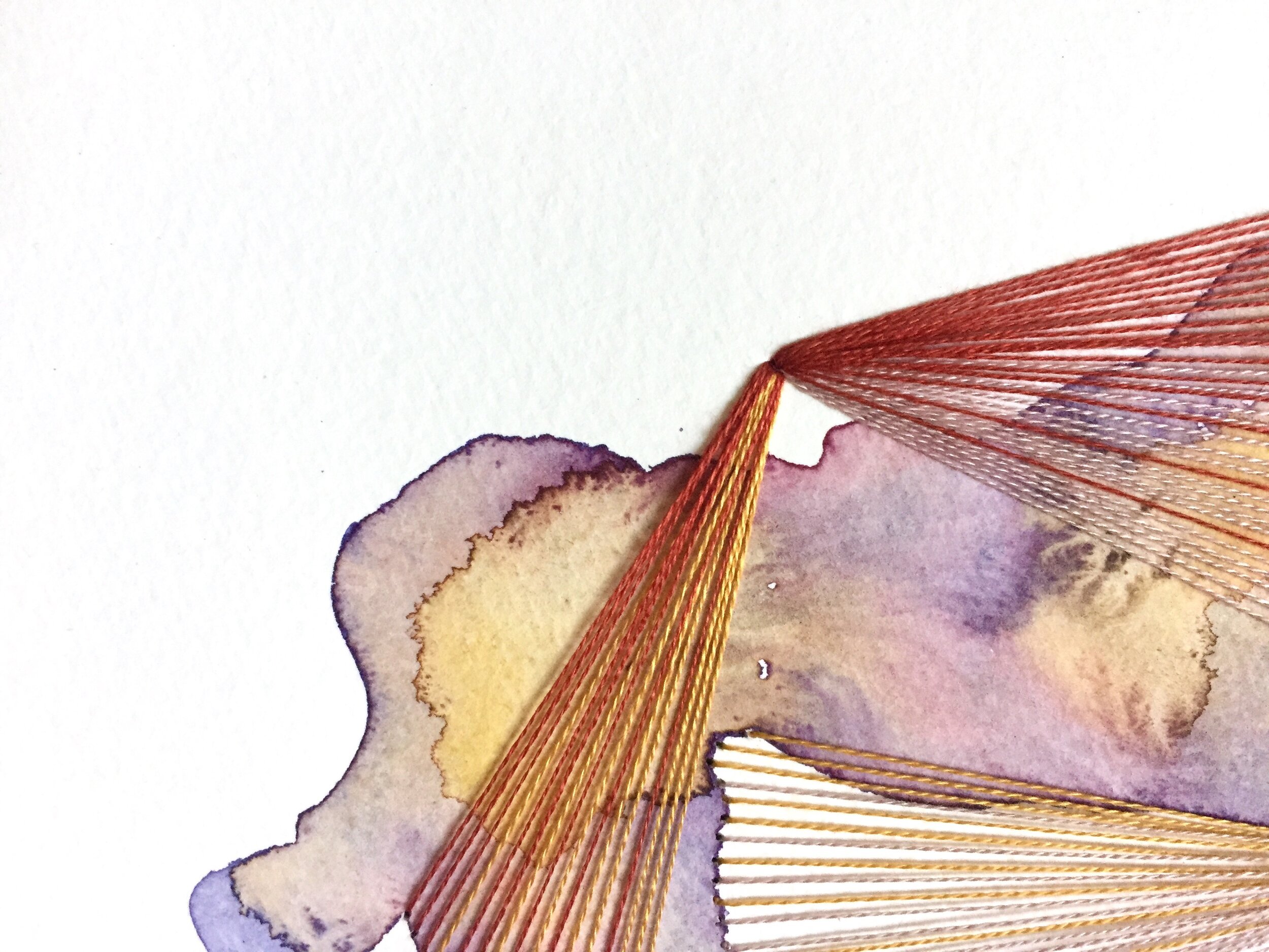 Watercolor and Embroidery in Violet, Brick, and Gold--detail 1