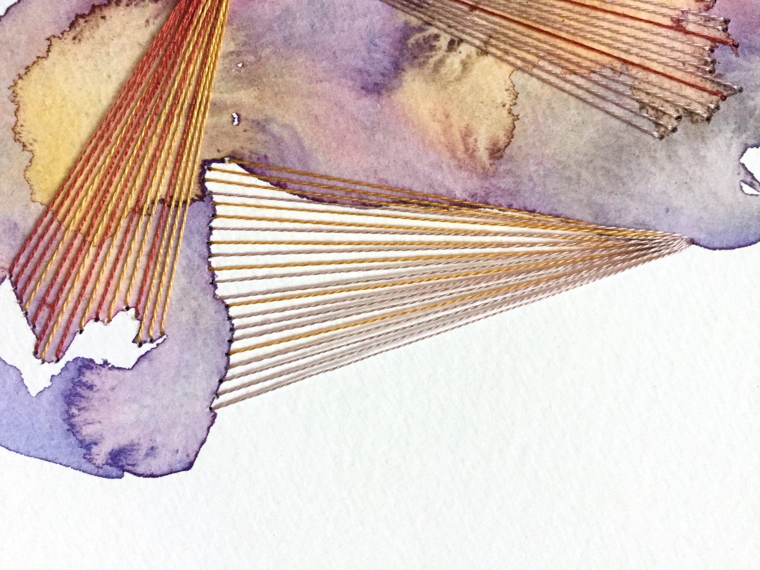 Watercolor and Embroidery in Violet, Brick, and Gold--detail 3