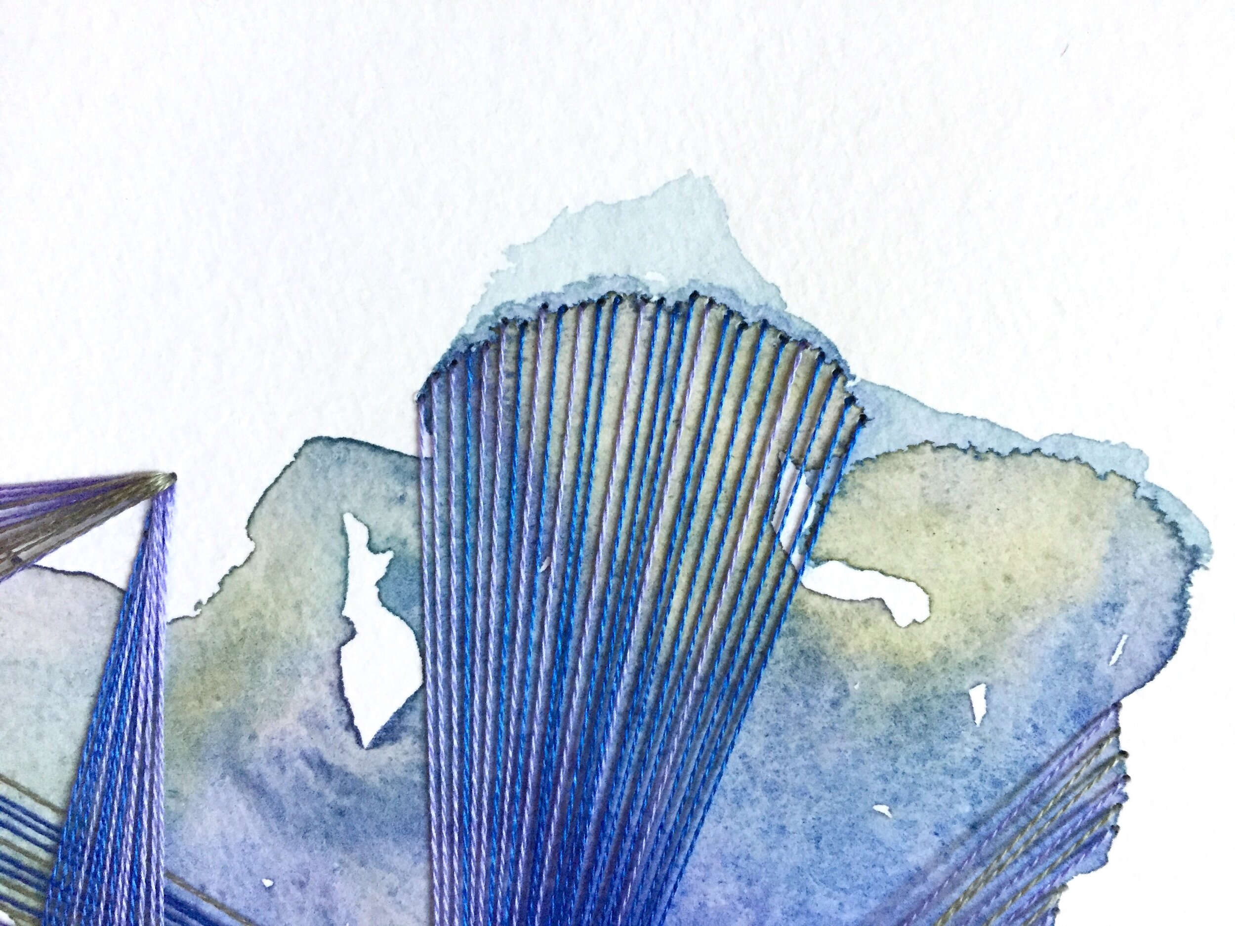 Watercolor and Embroidery in Blue--detail 2